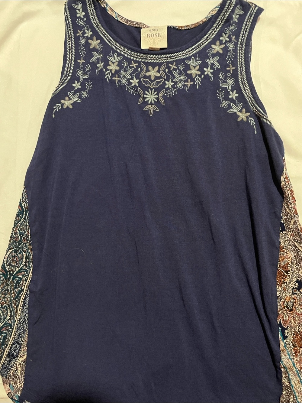 Knox Rose Navy Tank Top with Floral Back